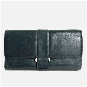 Pelle Studio Black Leather Wallet Checkbook ID Credit Card Zippered Pockets Bill